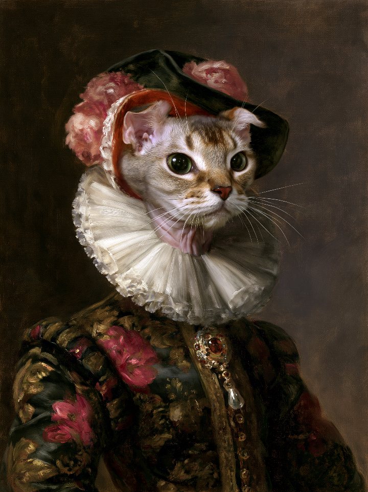 Duchess Rosalinde — cat portrait in the style of the Renaissance