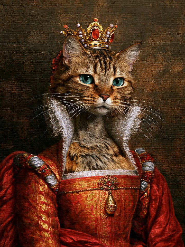 Queen Mirabelle — cat portrait in the style of the Renaissance